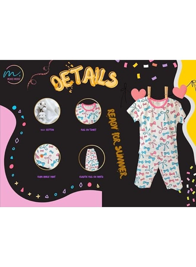 MINIIMODZ MINII MODZ Ribbon Print Shirt & Pant Set for Girls – Soft Cotton Dress Sleepwear | Suitable for Kids, Toddlers, and Infants - Image 4